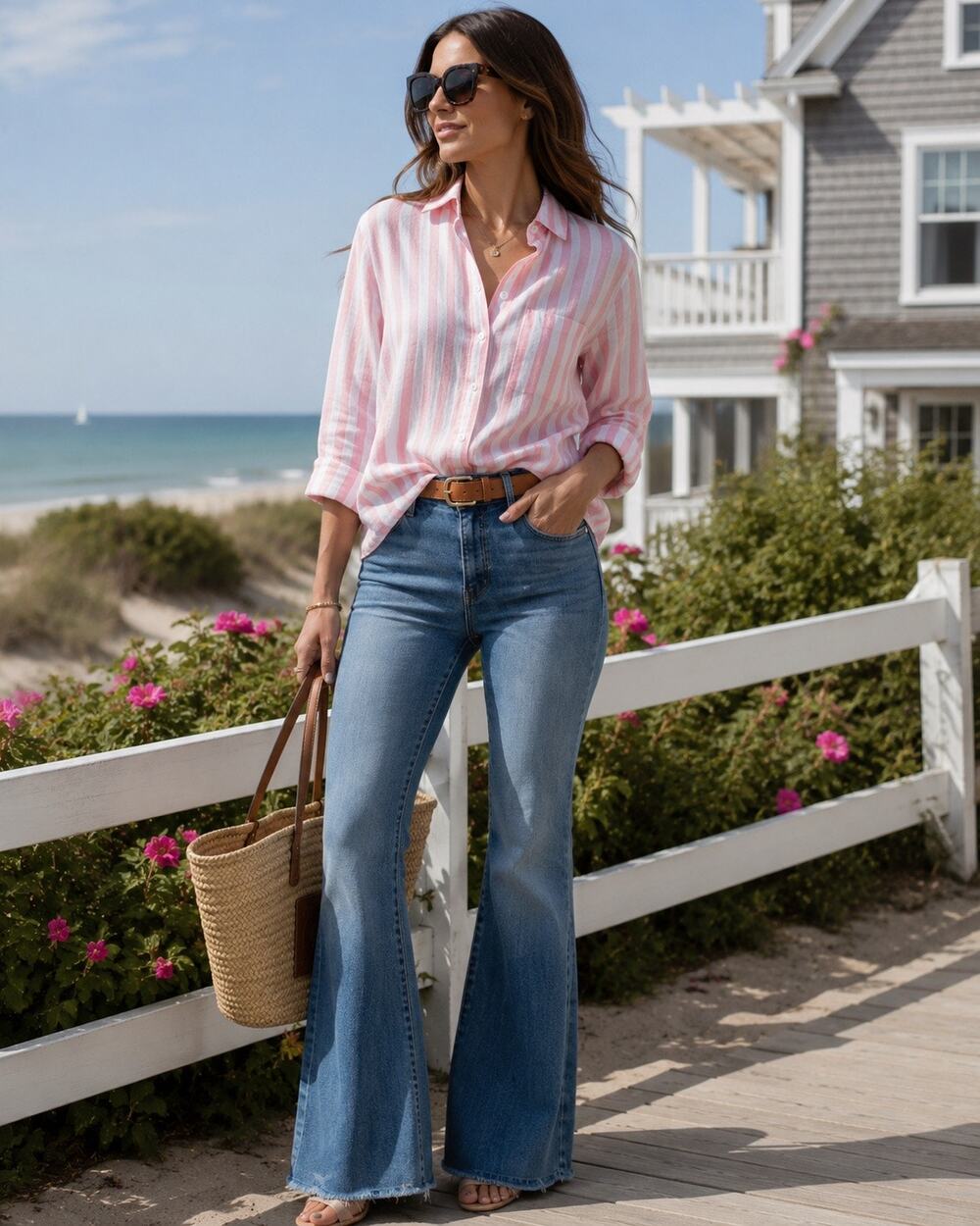 FRAME Le High Flare Jeans Sz 30 High Rise Coastal Chic Hamptons Designer Denim